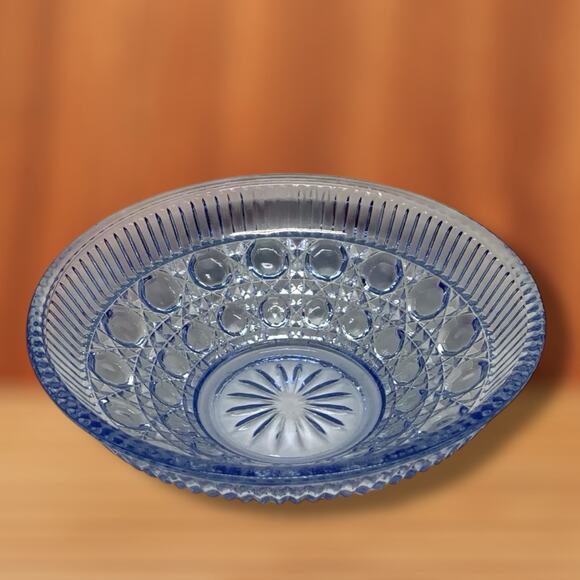 Vintage Indiana Glass Windsor Button & Cane Blue Candy Dish Bowl With Lid - Picture 5 of 7